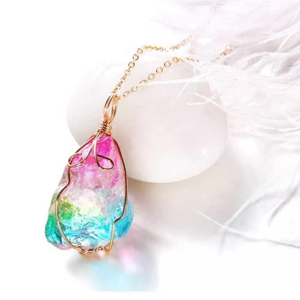 🌈 Rainbow Chakra Rock Pendant